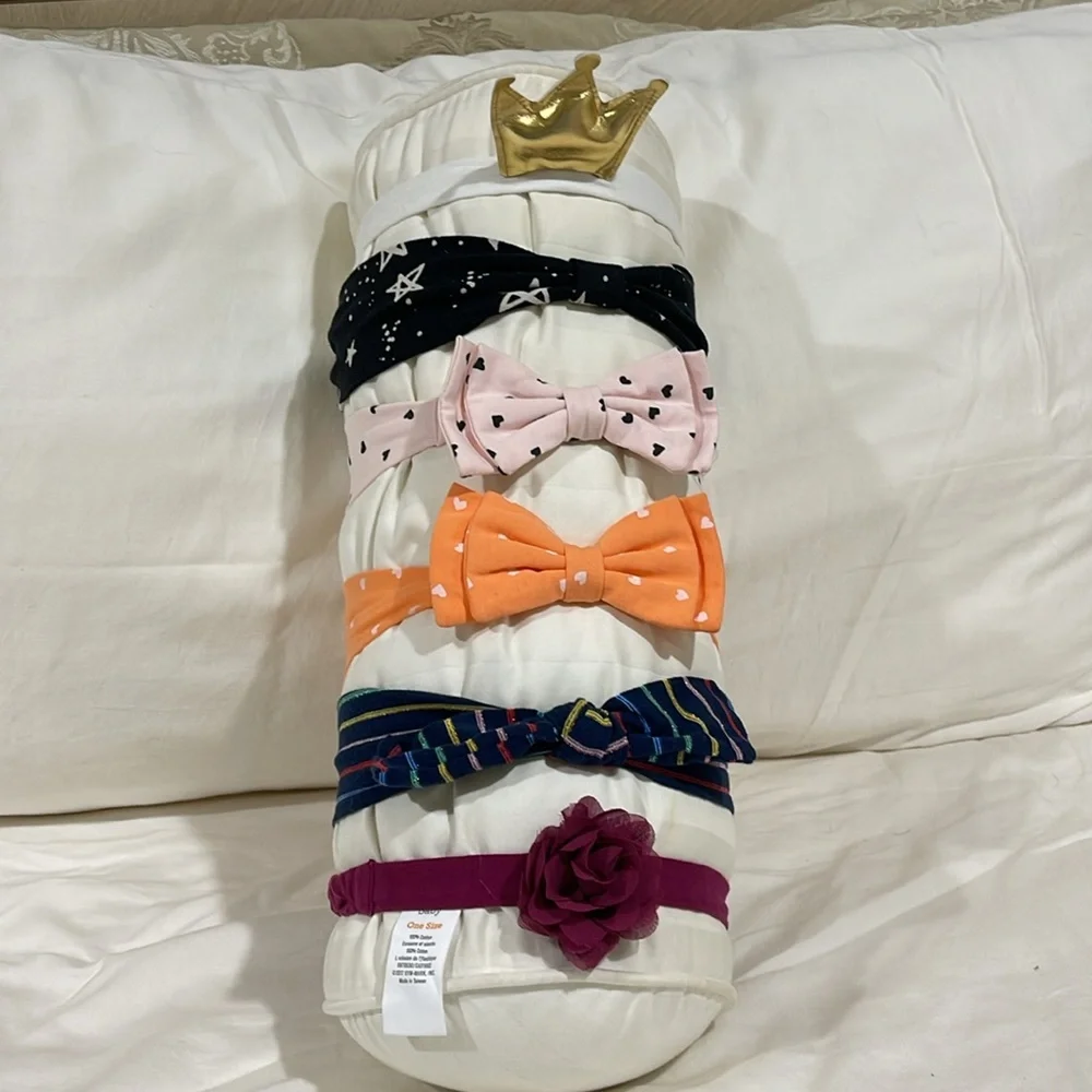 SET OF 6 GYMBOREE BABY ONE SIZE STRETCH HEADBANDS WITH BOWS, FLOWER, & A CROWN